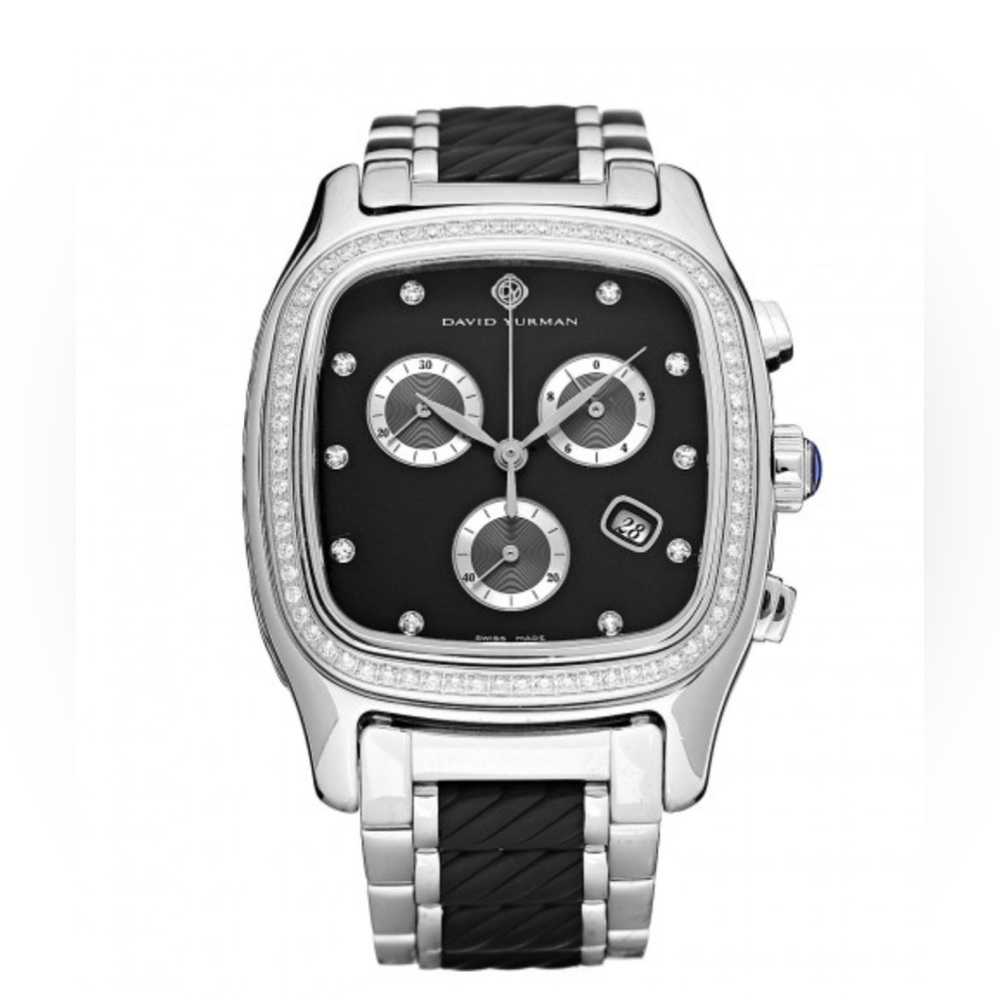 David Yurman Men’s Stainless Steel Rubber Diamond Bezel 35mm Chrono Quartz Watch